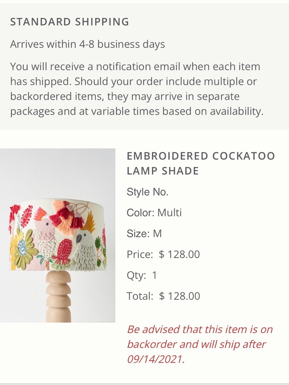Embroidered Cockatoo Drum Lamp Shade ‼️SOLD OUT ONLINE‼️ - Picture 5 of 6